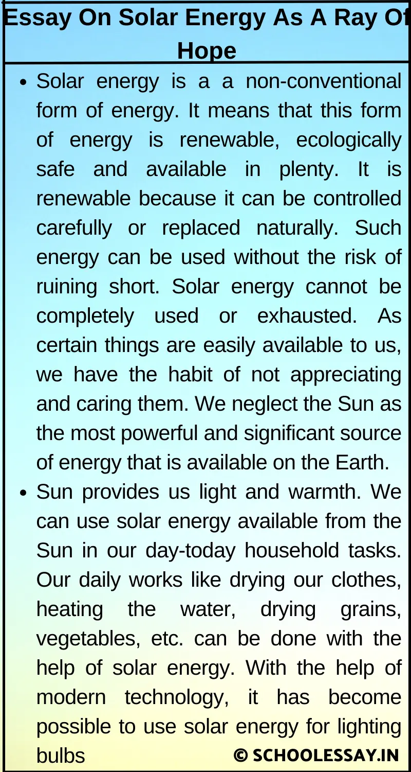 Essay On Solar Energy As A Ray Of Hope