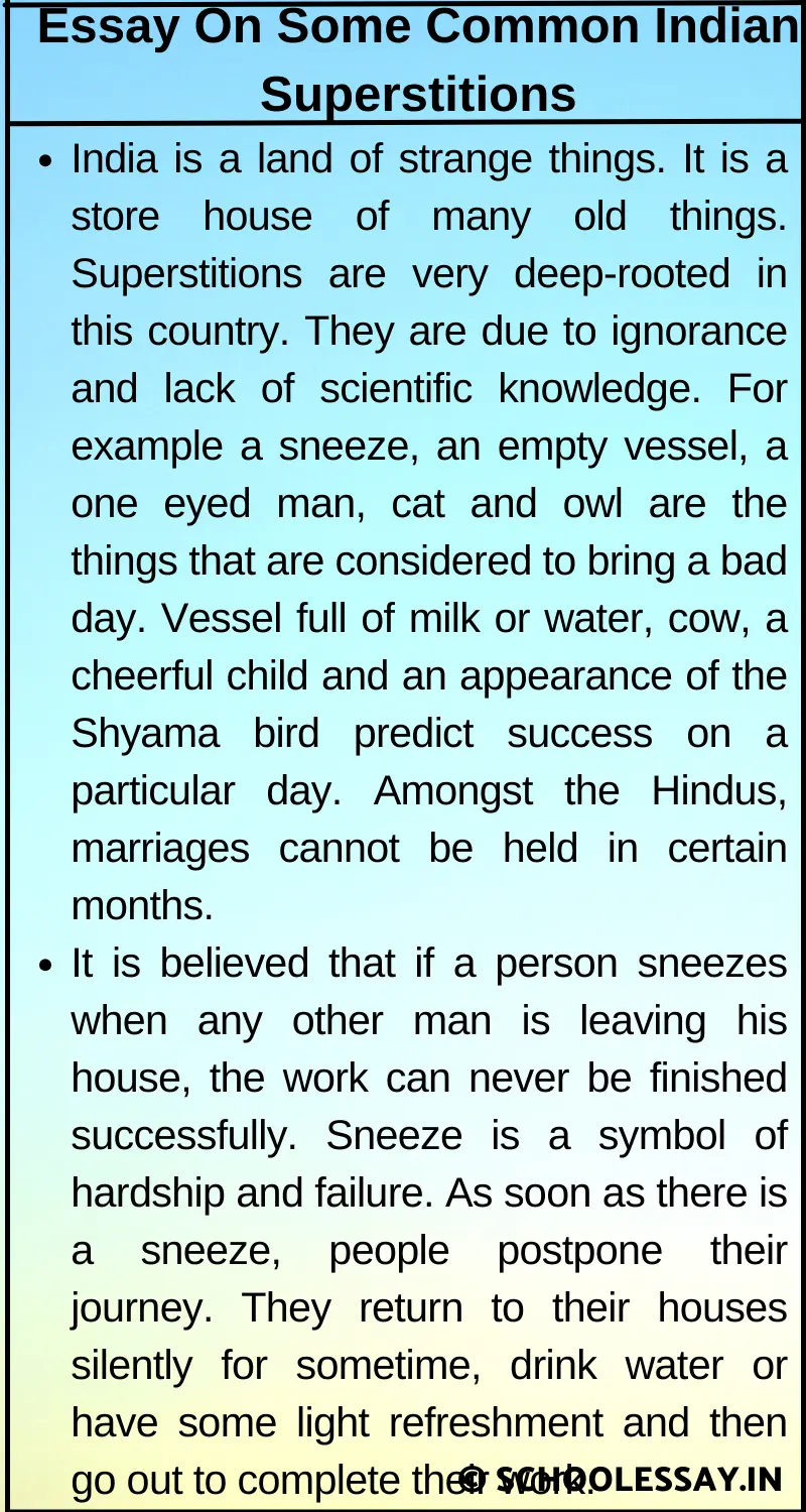Essay On Some Common Indian Superstitions