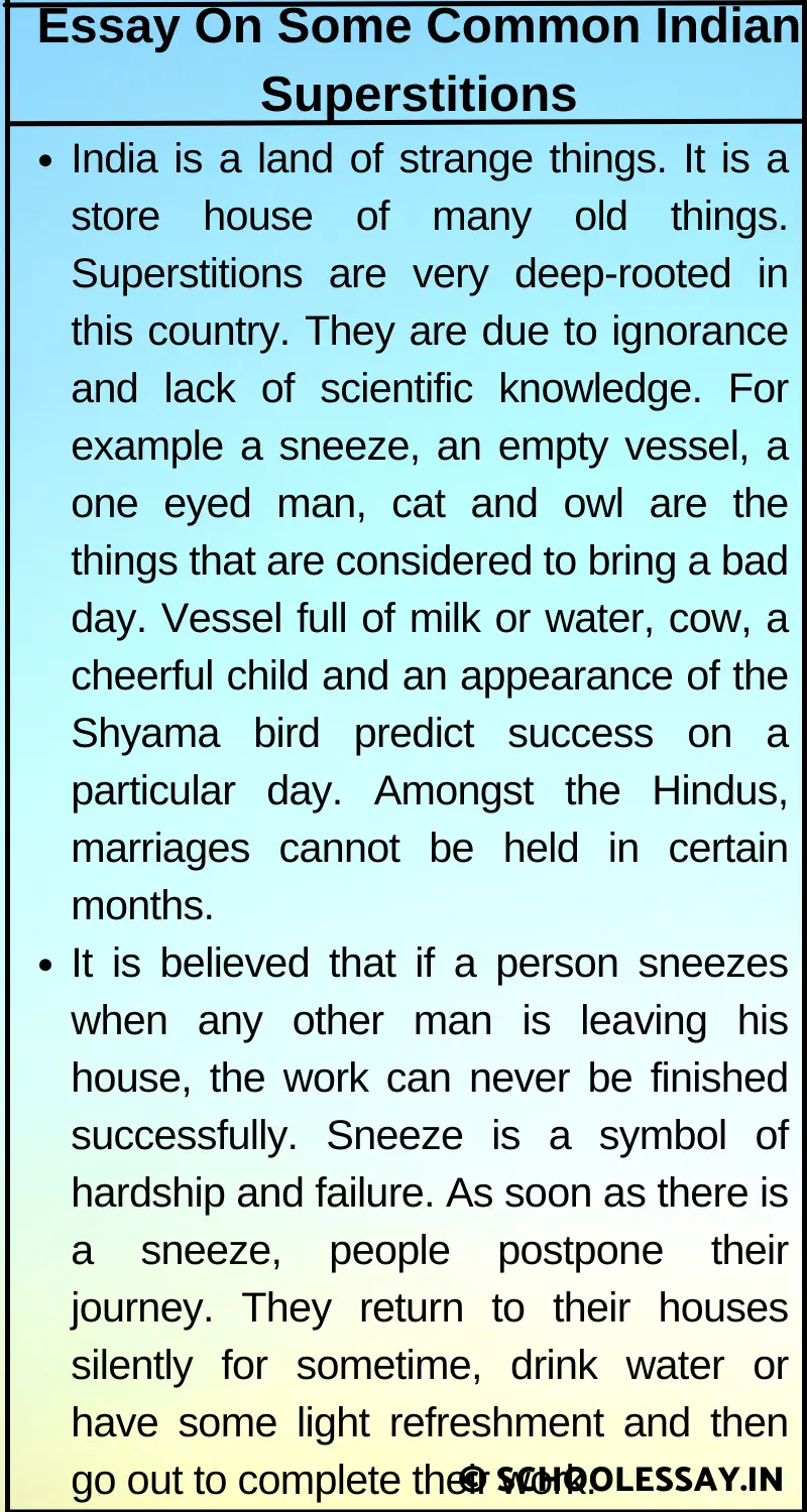 essay on superstitions in india