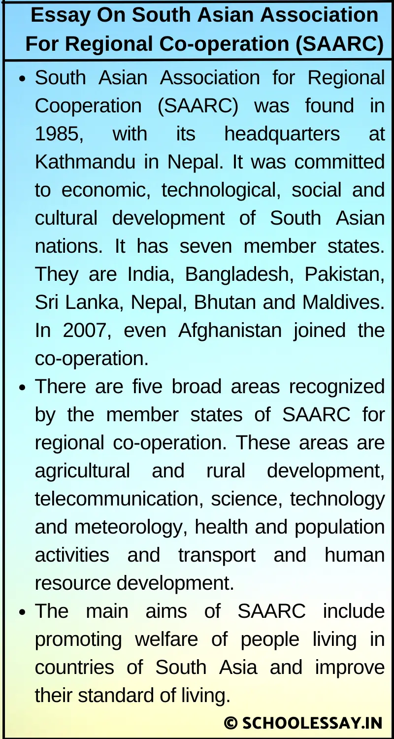 Essay On South Asian Association For Regional Co-operation (SAARC)