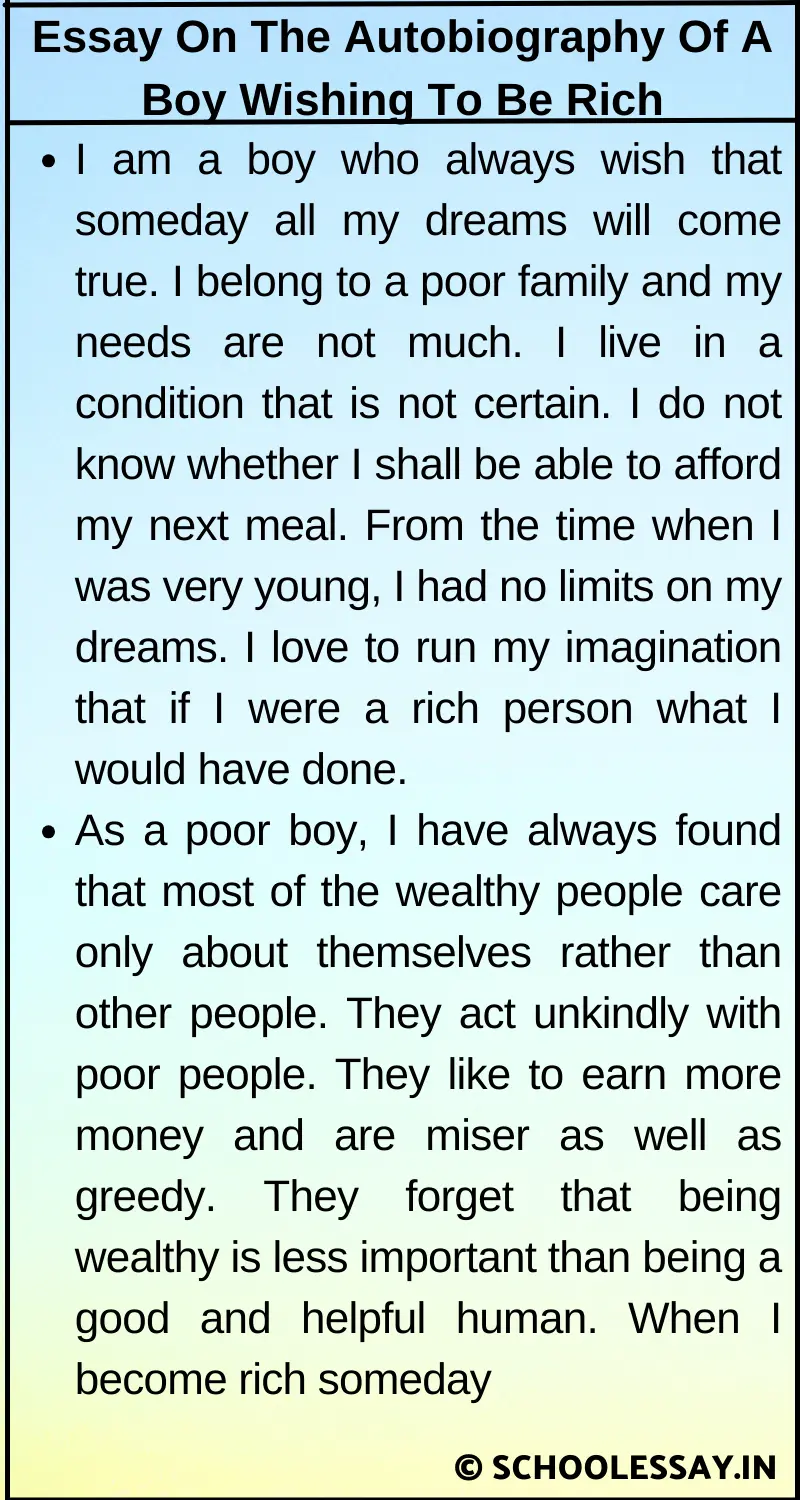 Essay On The Autobiography Of A Boy Wishing To Be Rich